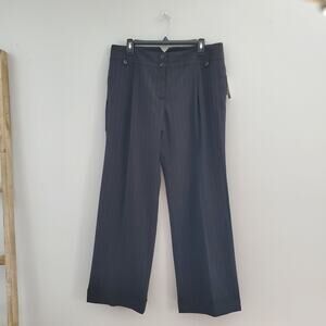 AB Studio Stretch Black Striped Wide Leg Cuffed Pants Size 12